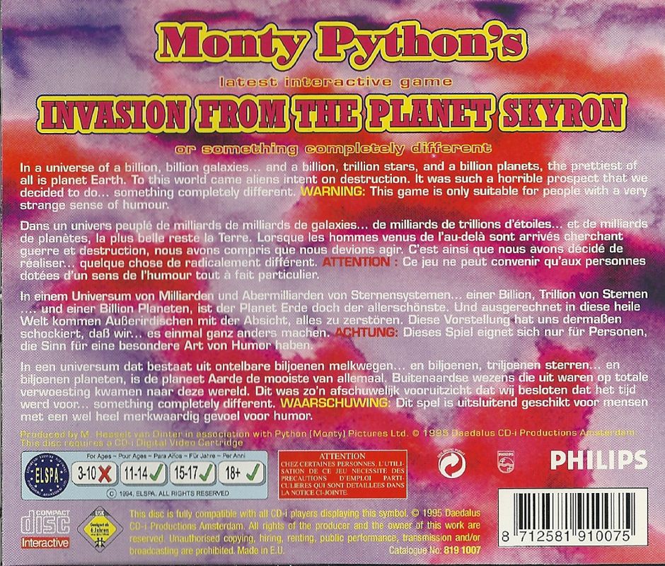 Monty Python's Invasion from the Planet Skyron box art for CD-i